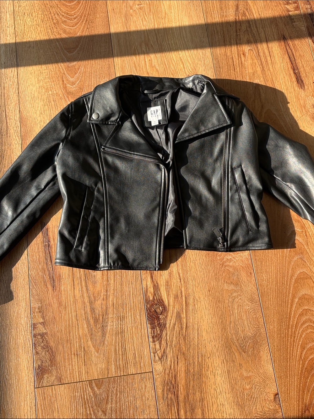 GAP Black Faux Leather Cropped Moto Jacket
